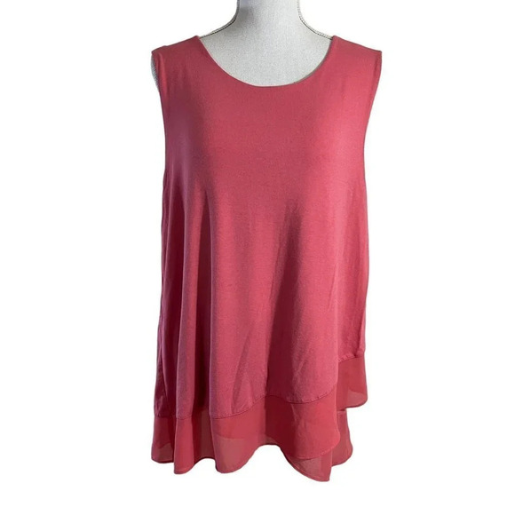 Vince Camuto Pink Sleeveless Tank Top Blouse Size Large Chiffon Hem Trim Flowy - Picture 1 of 7